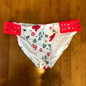 White and pink floral aerie bikini swim bottoms